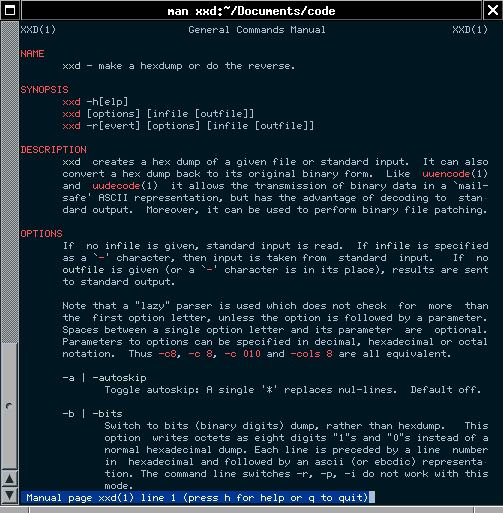 The man page for xxd