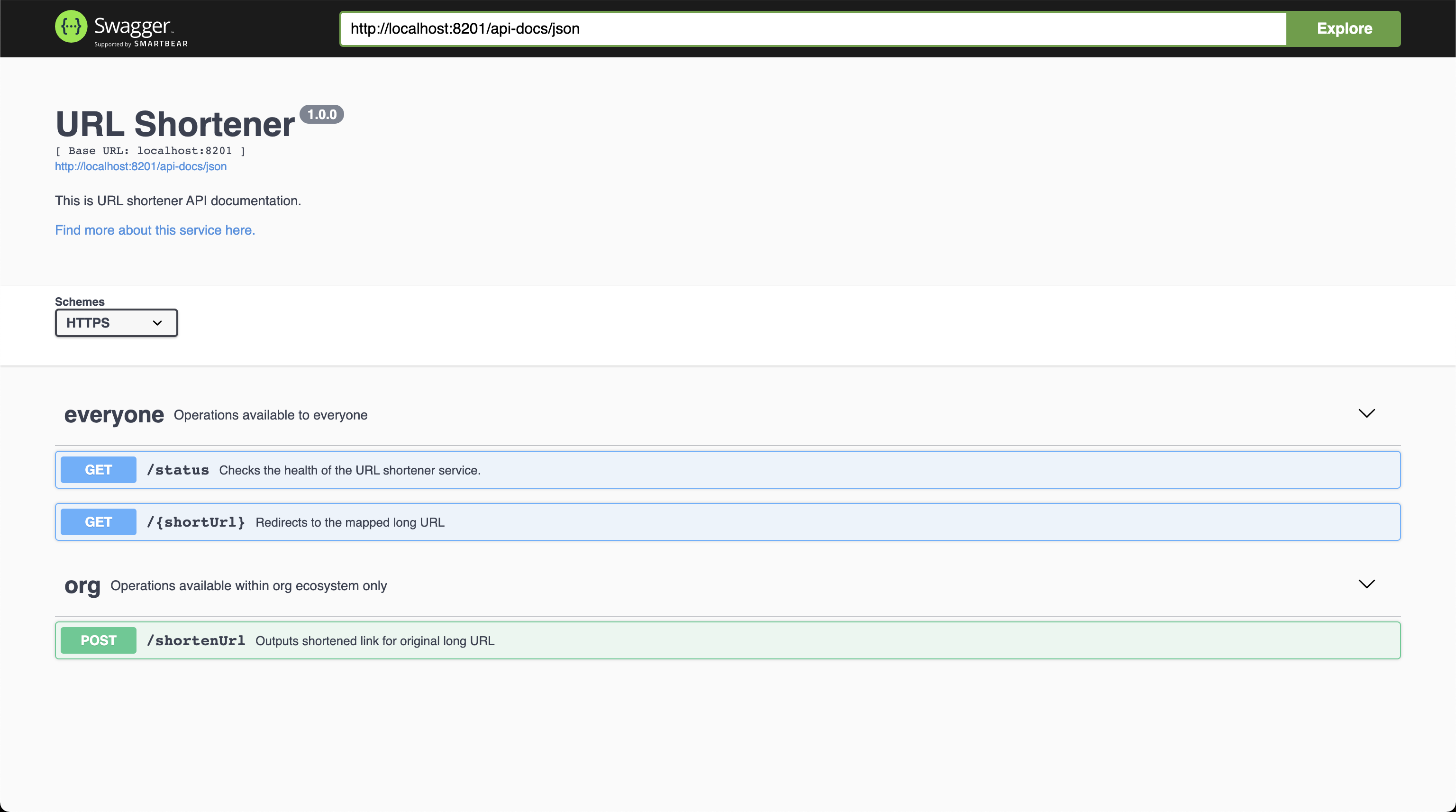 URL Shortener Swagger UI