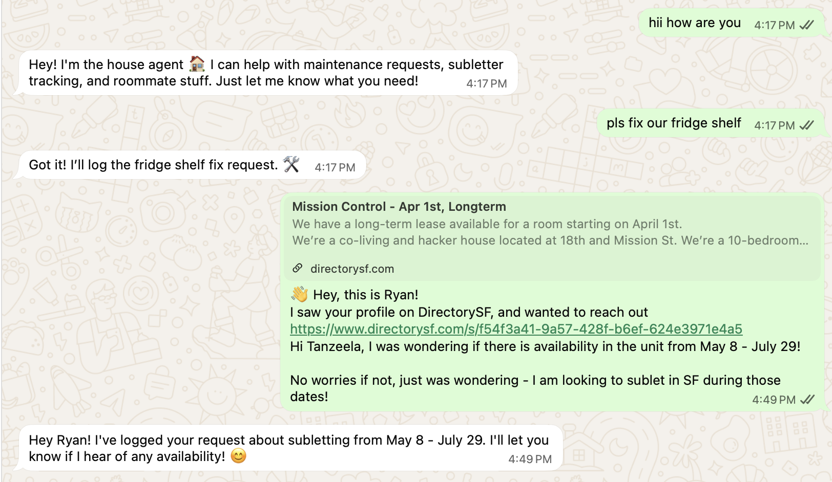 House Agent WhatsApp conversation screenshot