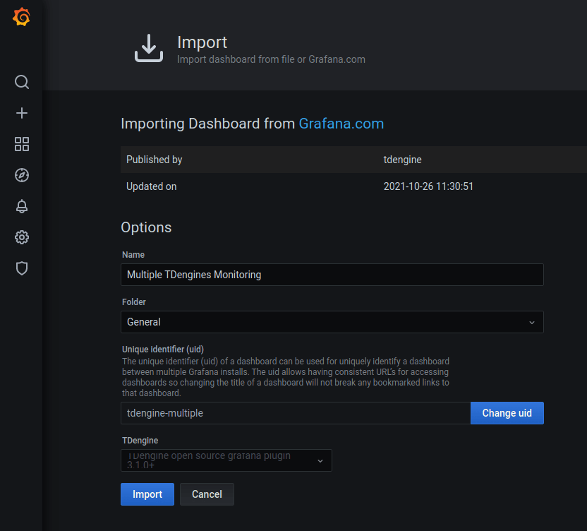 import dashboard for tdengine