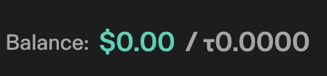 Taostats fee balance indicator showing the remaining limit order fee balance in USD and TAO side by side