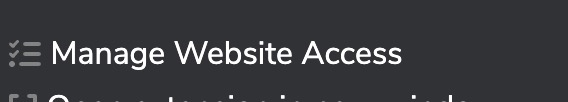 Wallet extension menu showing a Manage Website Access option for controlling connected site permissions