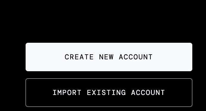 Bittensor Wallet browser extension onboarding screen with create new account and import existing account buttons