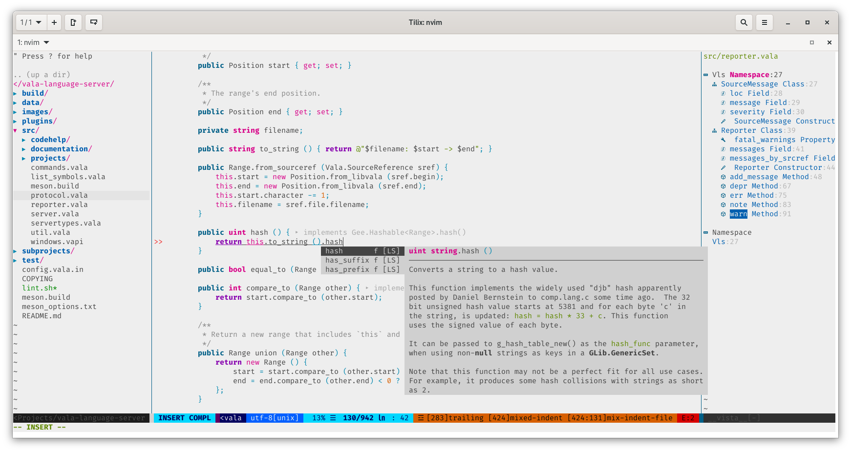 VLS with Vim with coc.nvim and vista plugins