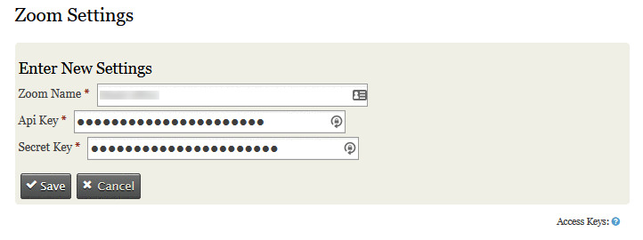 Screenshot of add new zoom account settings page