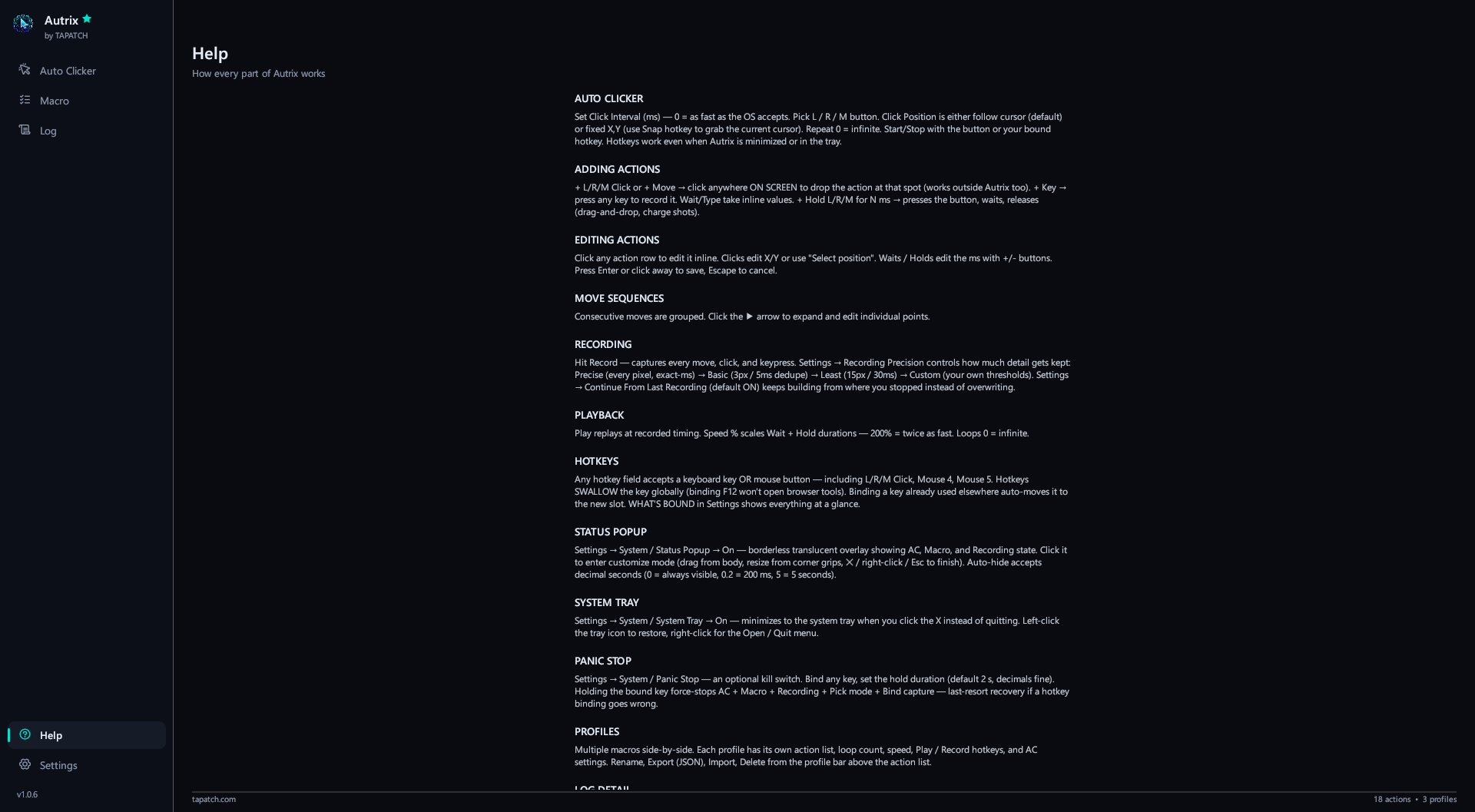 Autrix — Help: how every part works
