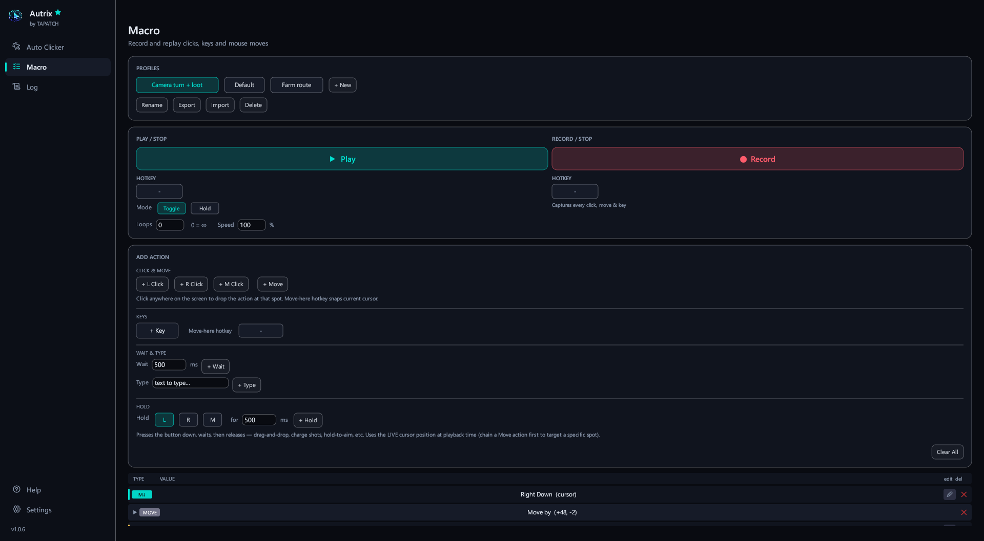 Autrix — Macro editor with a recorded camera turn