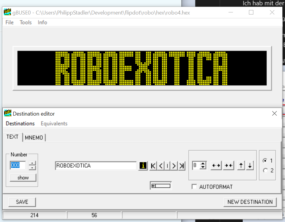 Zielnummer 0 in Destination Editor von robo4.hex