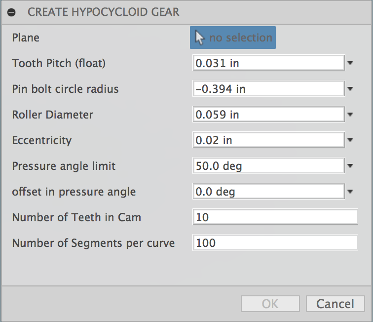 Image of Fusion360HypocycloidGear Dialog