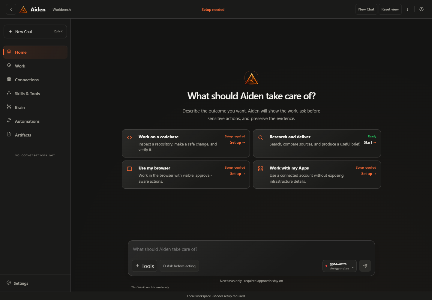 Aiden Web Home in an isolated demo profile