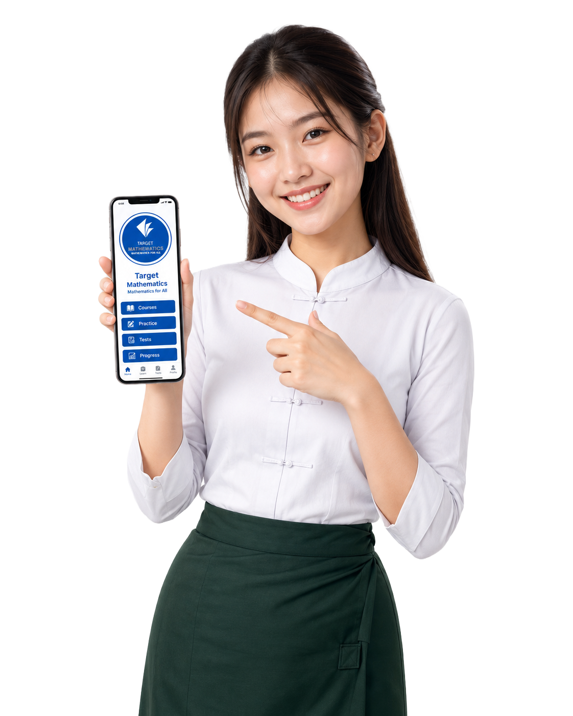 Target Mathematics App ကိုပြသထားသောကျောင်းသူ