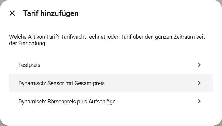 Auswahl der Tarifart