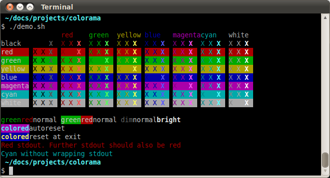 Colorama options - credit - github: tartley