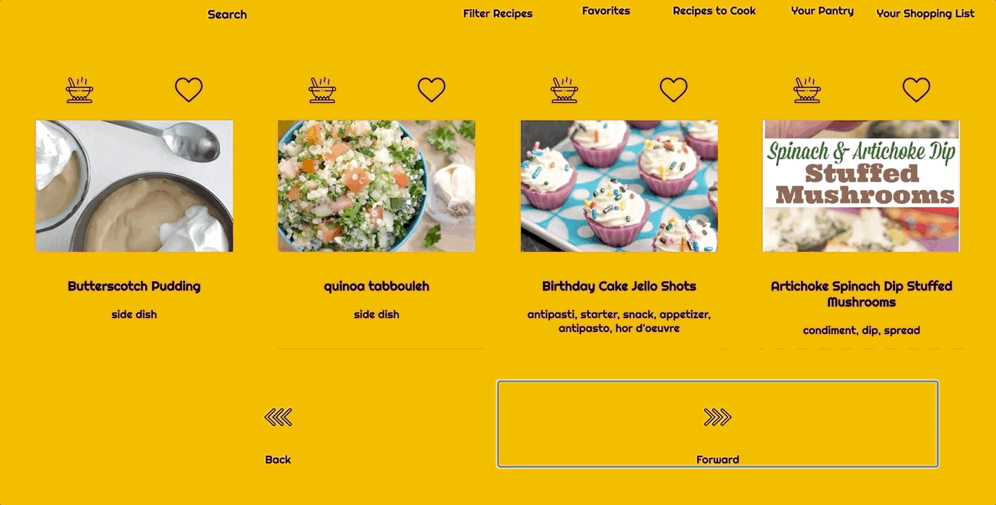 Shows recipe card being displayed