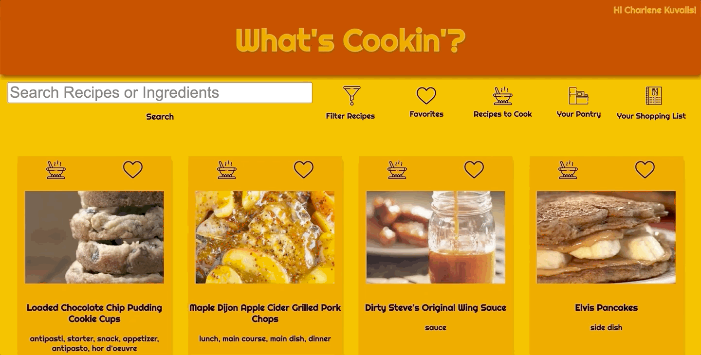 Shows recipe card being displayed