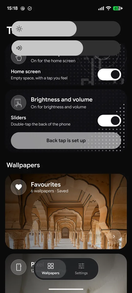 Brightness and volume sliders grown out of the camera hole