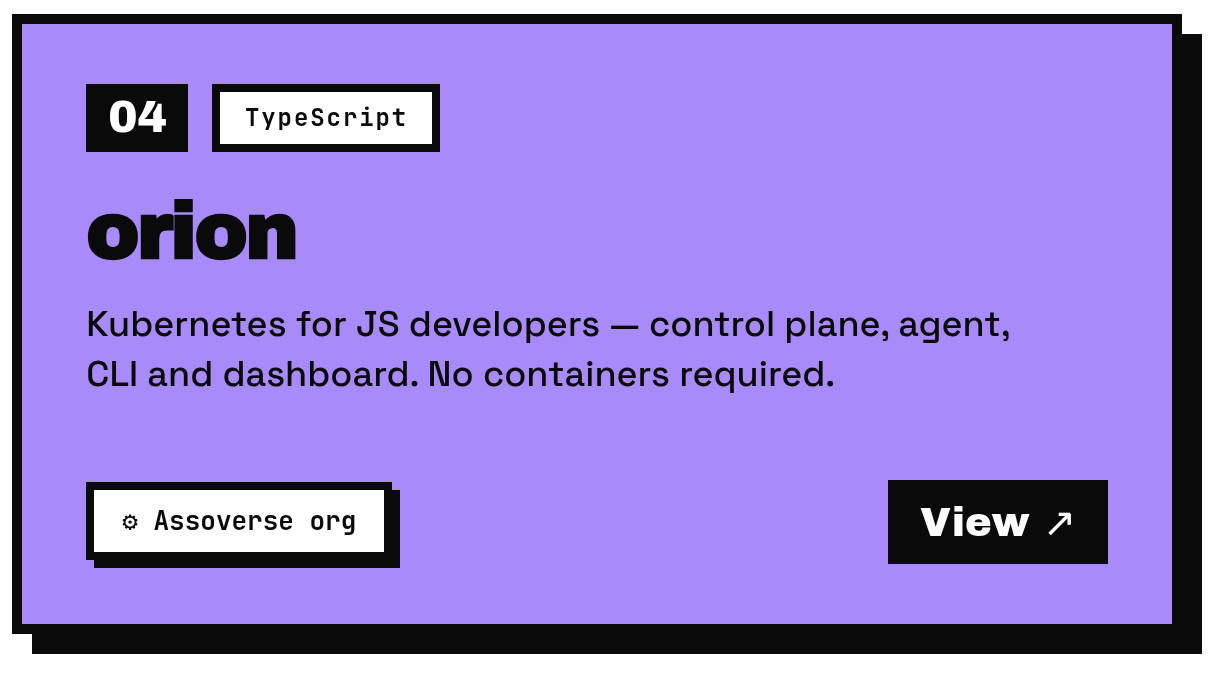 orion — Kubernetes for JS developers. TypeScript.