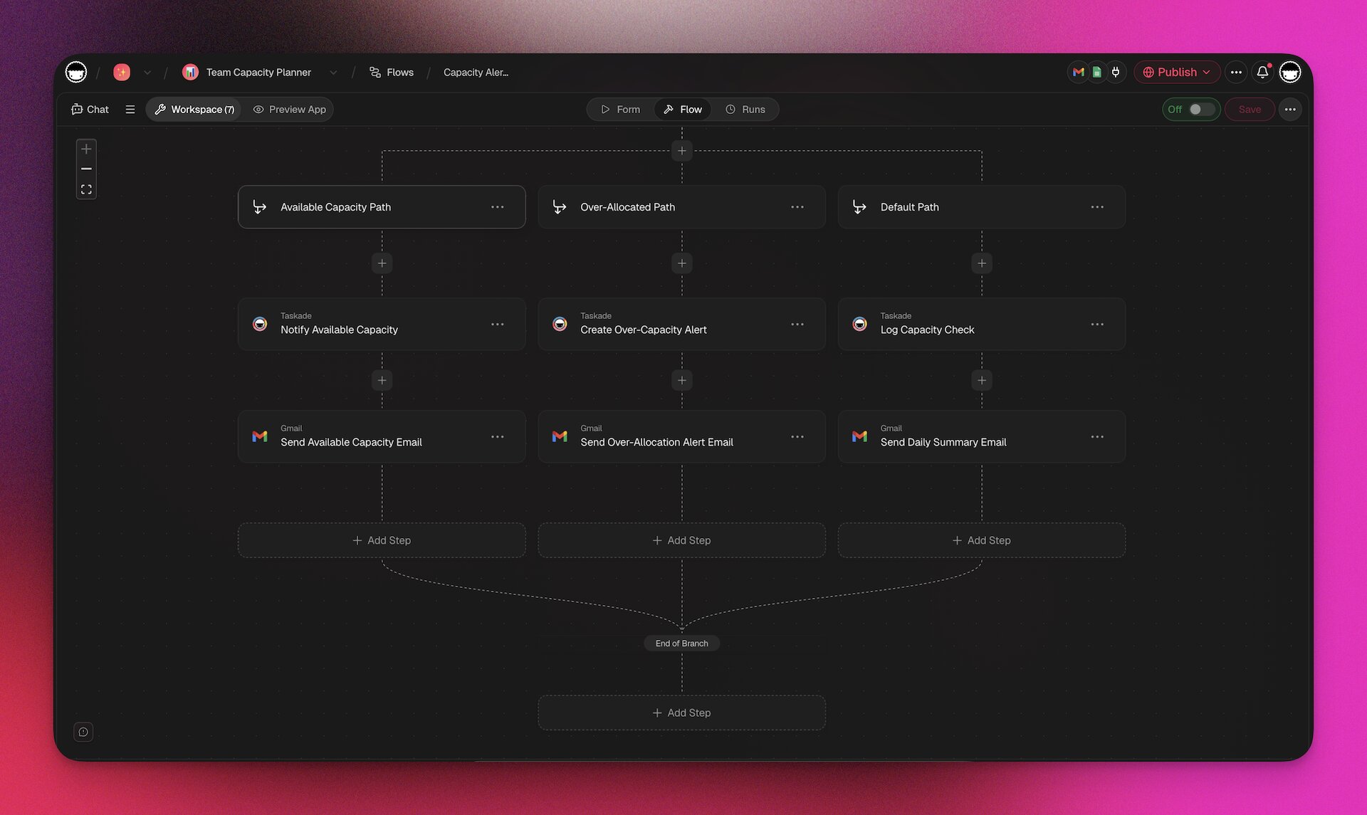 Taskade Automation Builder Interface