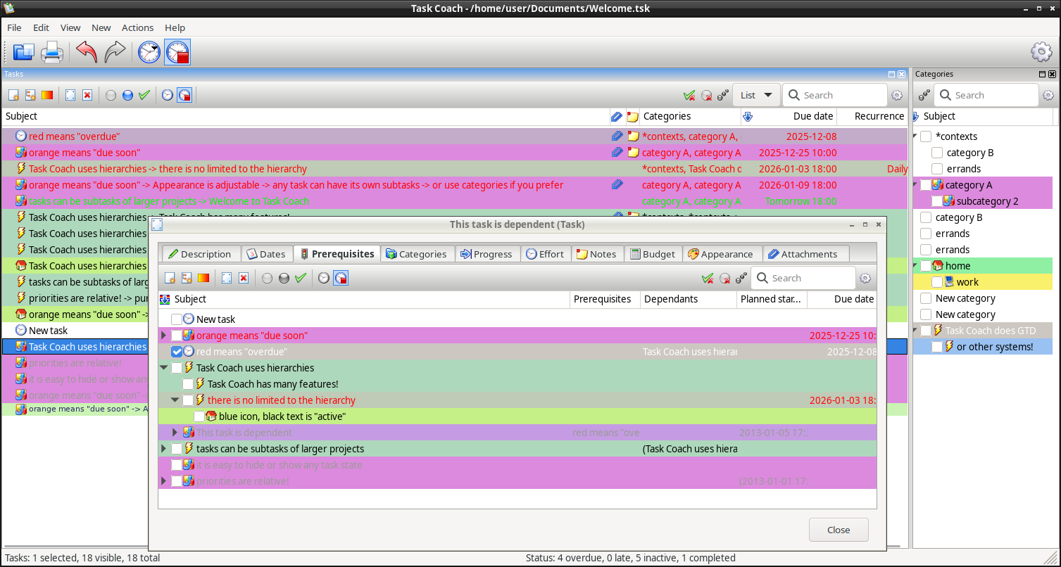 Task Coach with Task Edit Tabbed Window