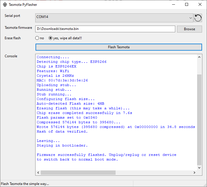 Tasmota PyFlasher GUI
