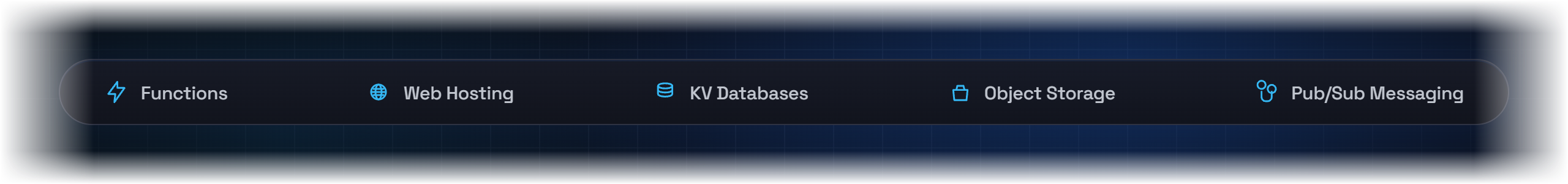 Functions, Web Hosting, KV Databases, Object Storage, Pub/Sub Messaging