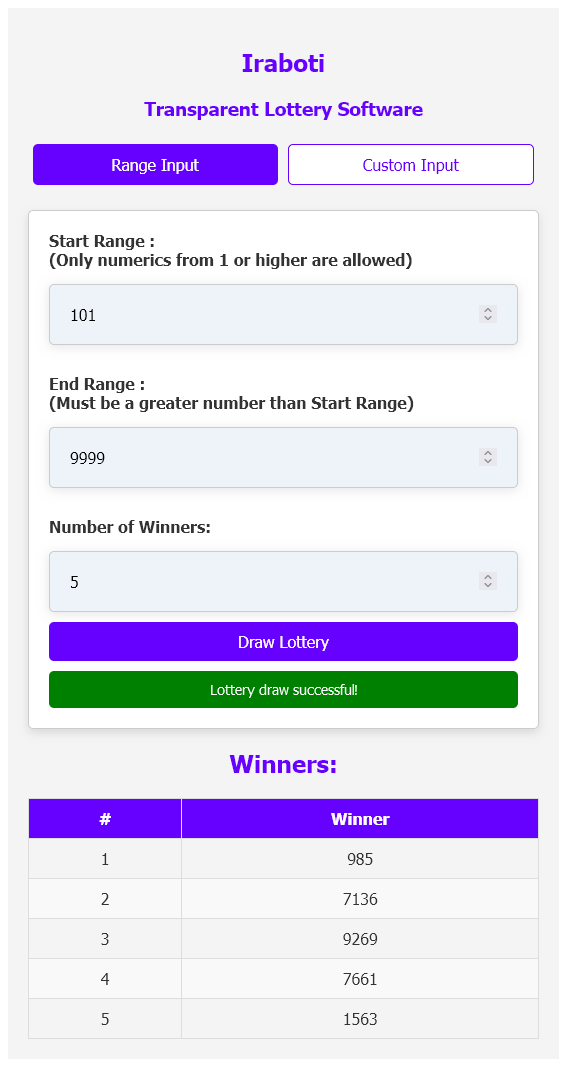 Select lottery winners using only numbers within a specific range