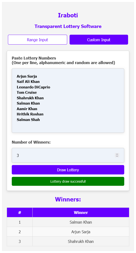 Choose lottery winners directly using names or another identifiers