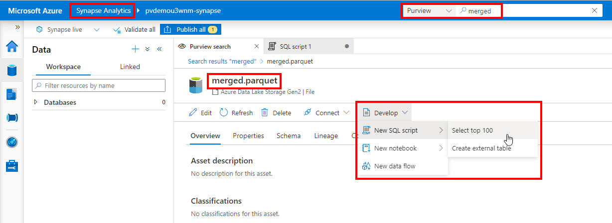 Azure Synapse Analytics Browse Purview