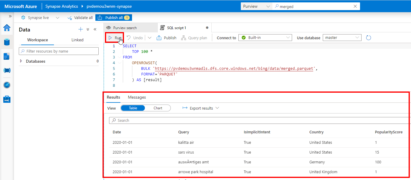 Azure Synapse Analytics Query Purview Asset