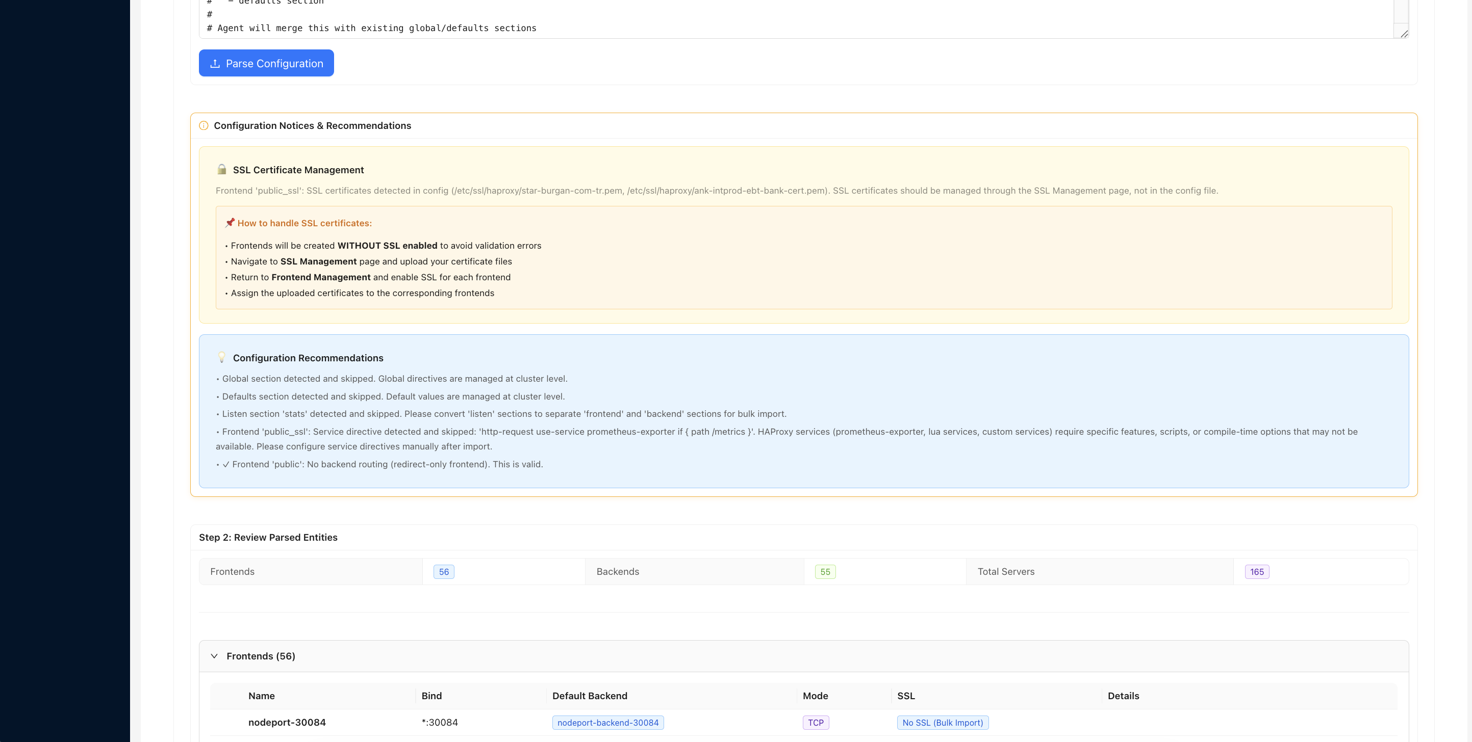 Bulk Config Import - Results