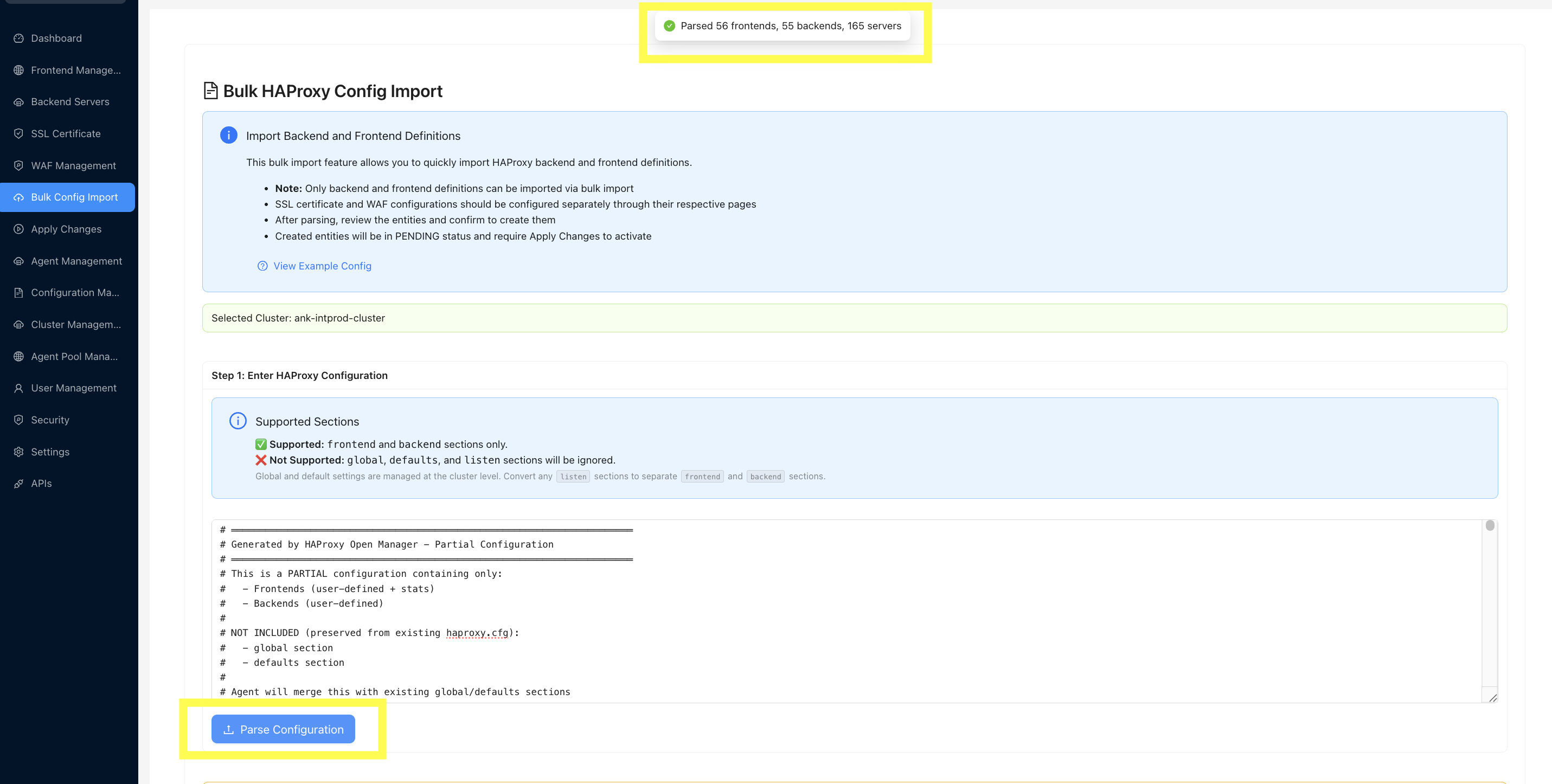 Bulk Config Import - Input