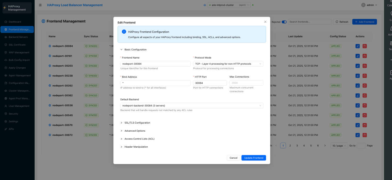 Frontend Management - Edit Modal