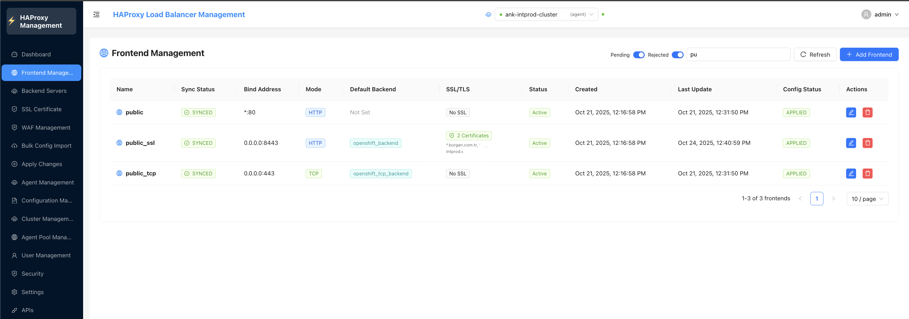 Frontend Management - List View