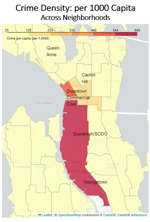 Figure 7: Seattle neighborhoods' crime rate per capita