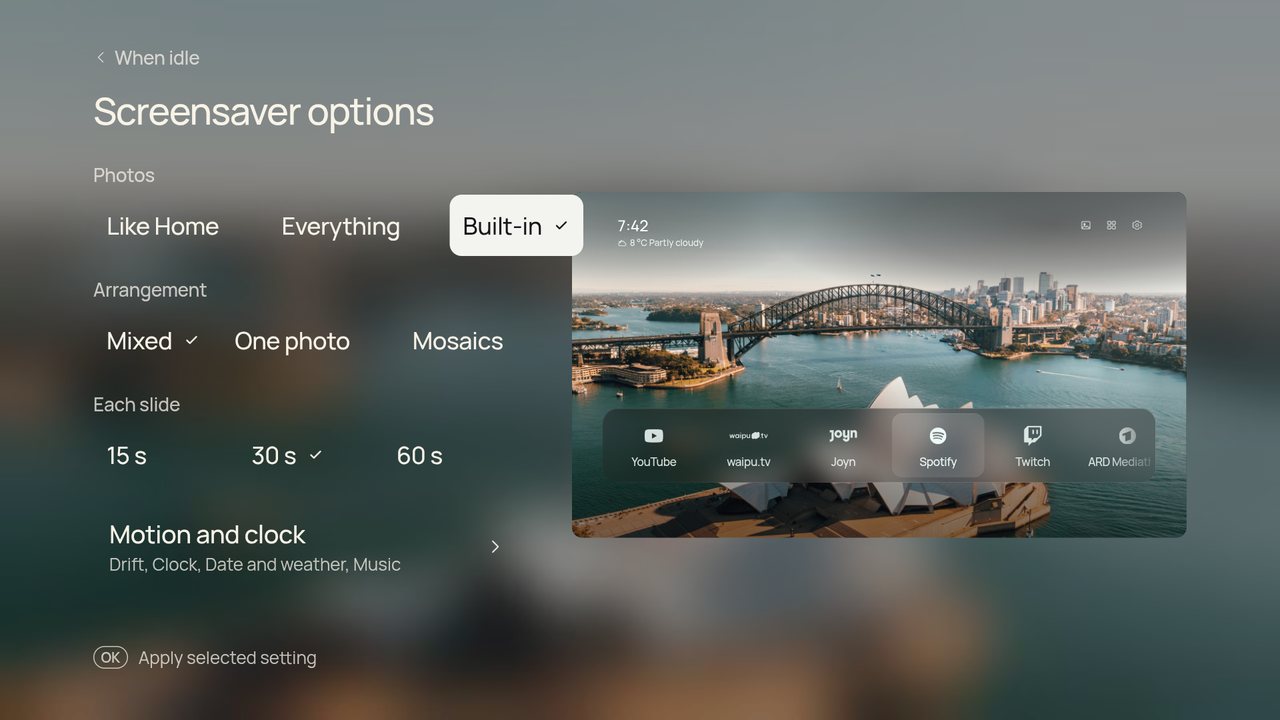 Screensaver options