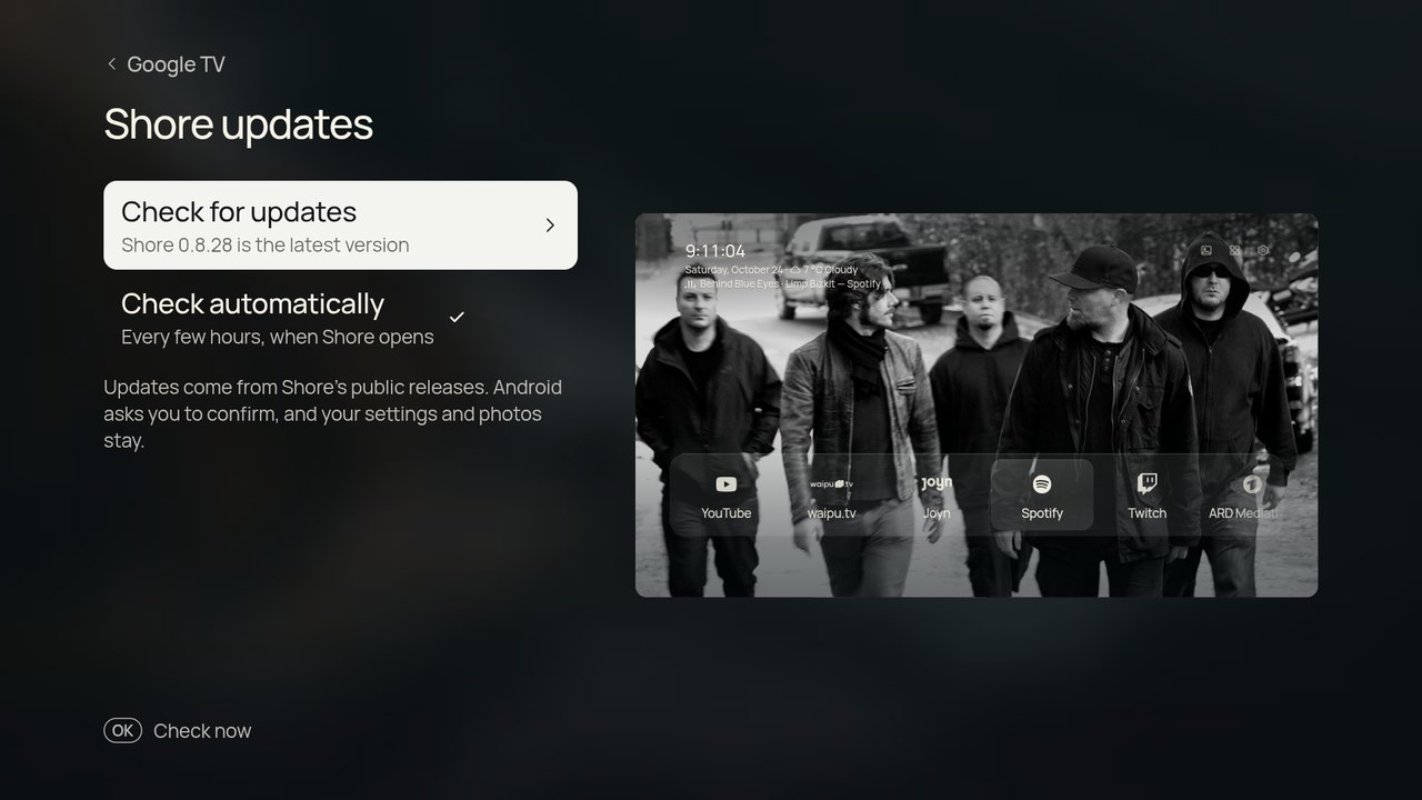 Shore updates in Settings: Check for updates and Check automatically