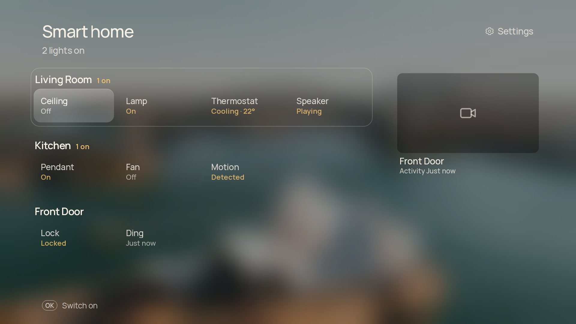 Smart home: rooms, devices and a camera