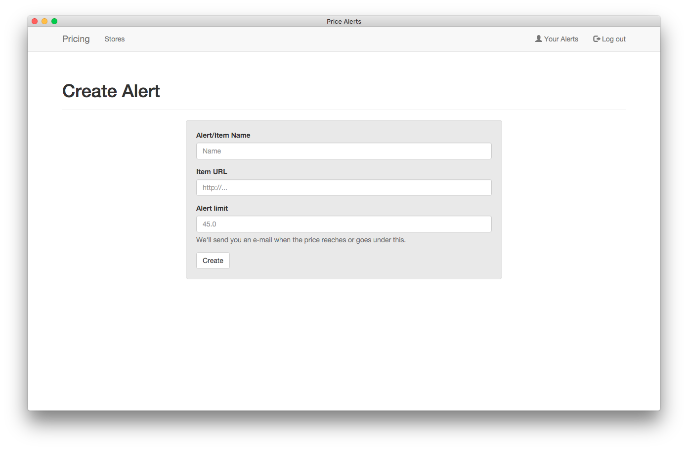 Create Alert Screen