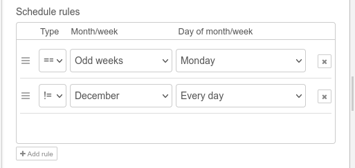 Odd weeks on mondays, except December