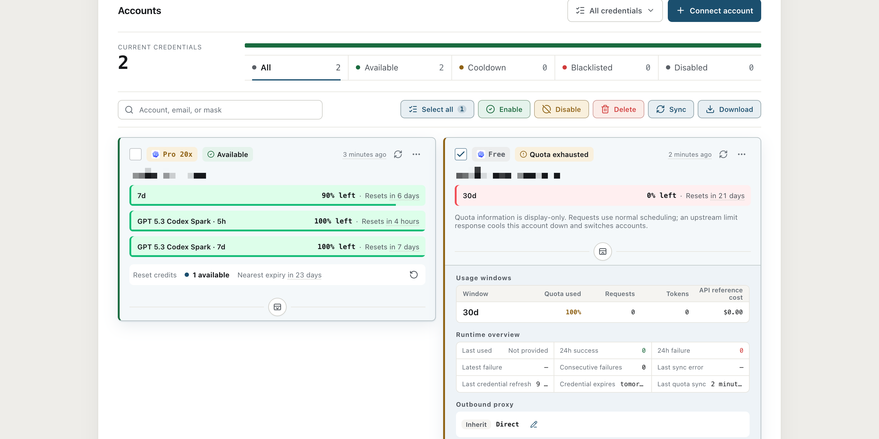 GPT-Load subscription accounts and quota status