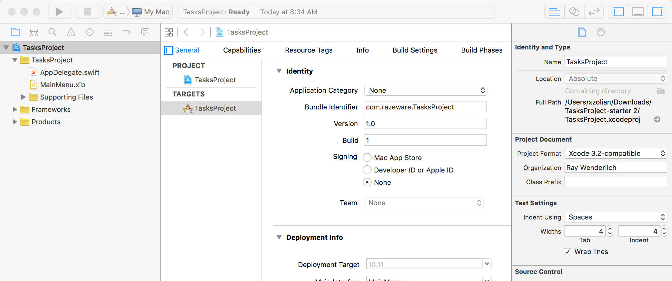 Xcode Project settings