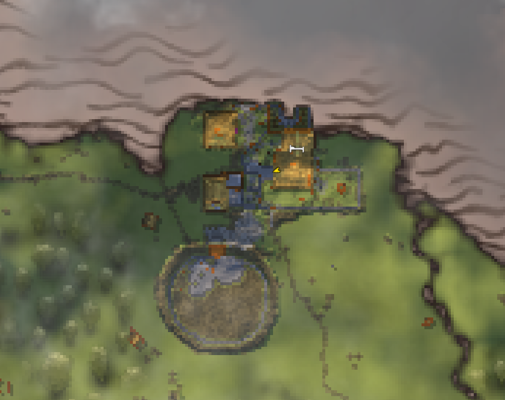 A base up close: roofs, walls, paving, paths and fields
