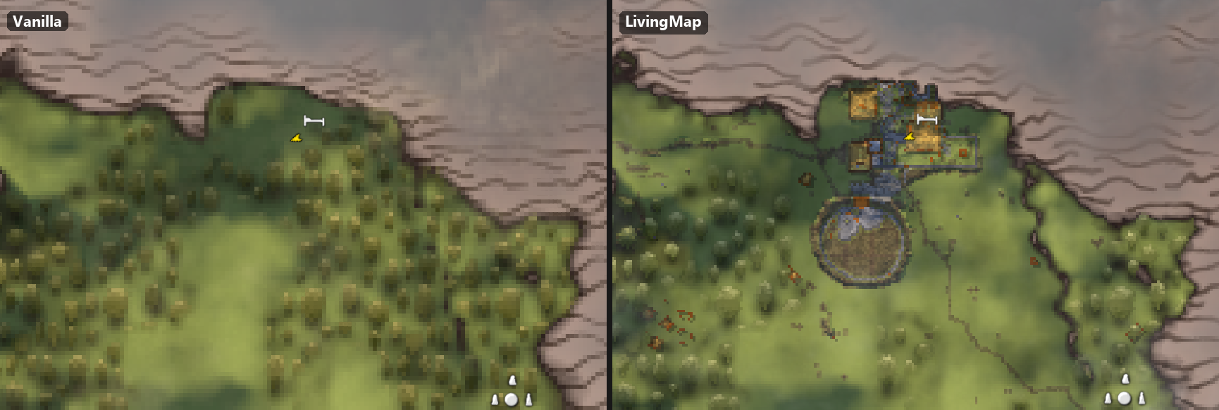 Close up: vanilla on the left, LivingMap on the right