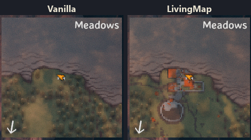 The minimap: vanilla on the left, LivingMap on the right
