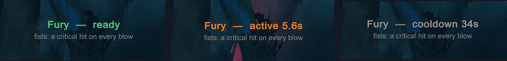 The HUD: ready, active, cooldown