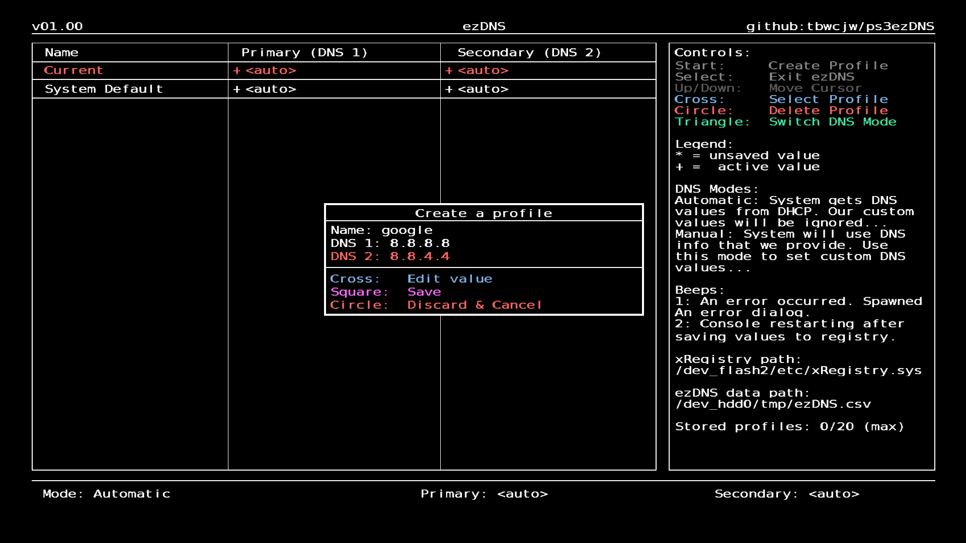 empty profile creation dialog