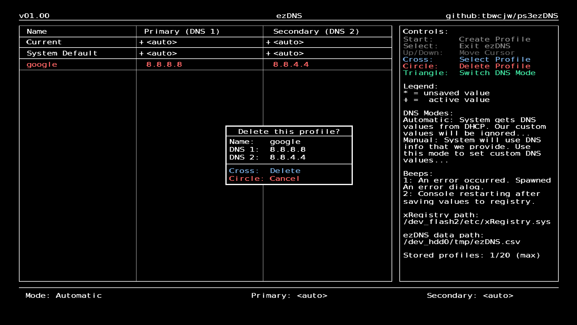 profile deletion dialog