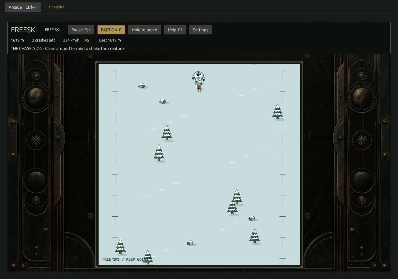FreeSki: fast mode with a creature in pursuit