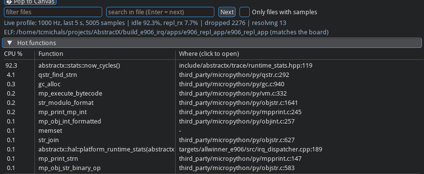Studio’s hot-function table from the live profiler