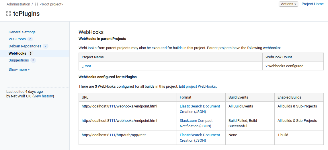 Webhooks section in Project Settings